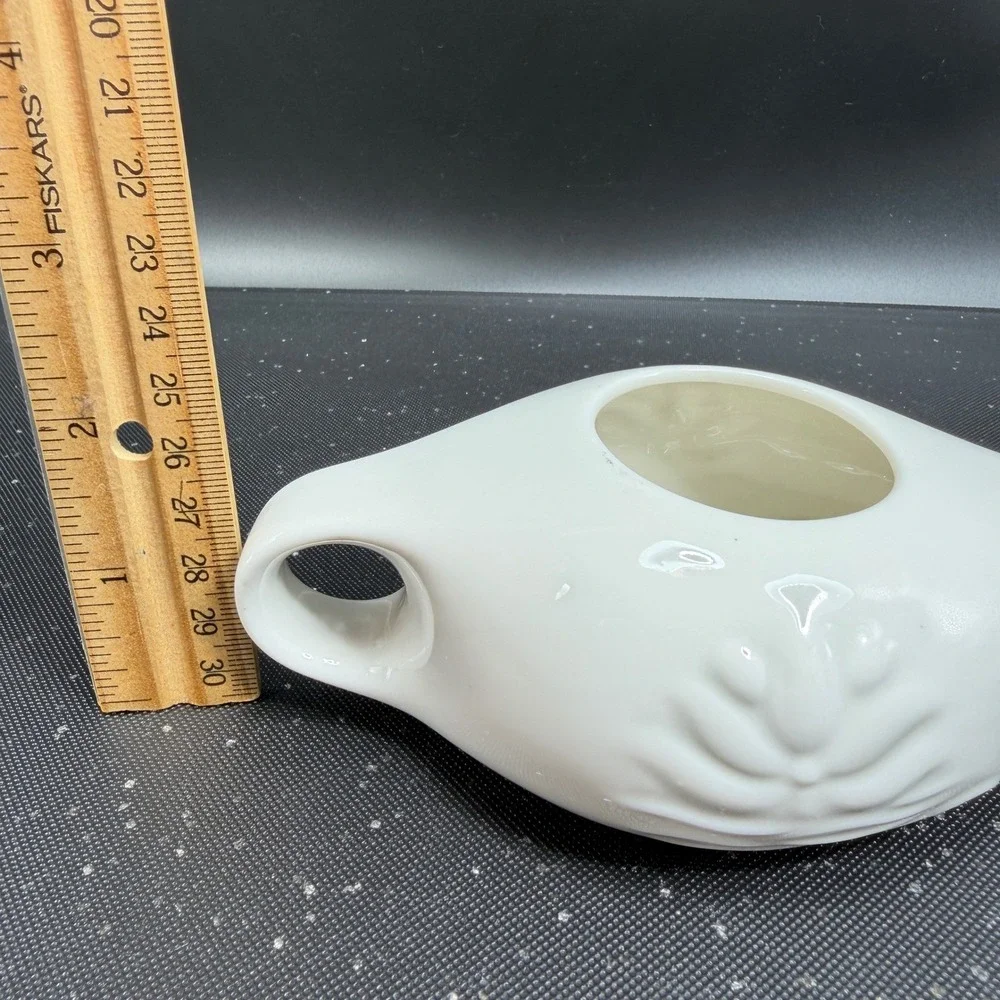 Himalayan Institute Varcho Veda Ceramic Neti Pot White Lotus Flower Design 7in
